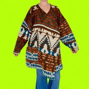 Vintage Sunbelt Sportswear Brown Teal Blue Tribal Wool Wrap Jacket